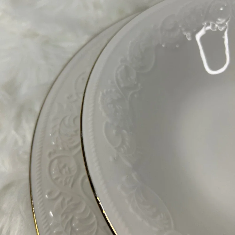 Farberware Calais Dinnerware Set Bowl & Plate White Gold 22K Band‎ Oven Safe